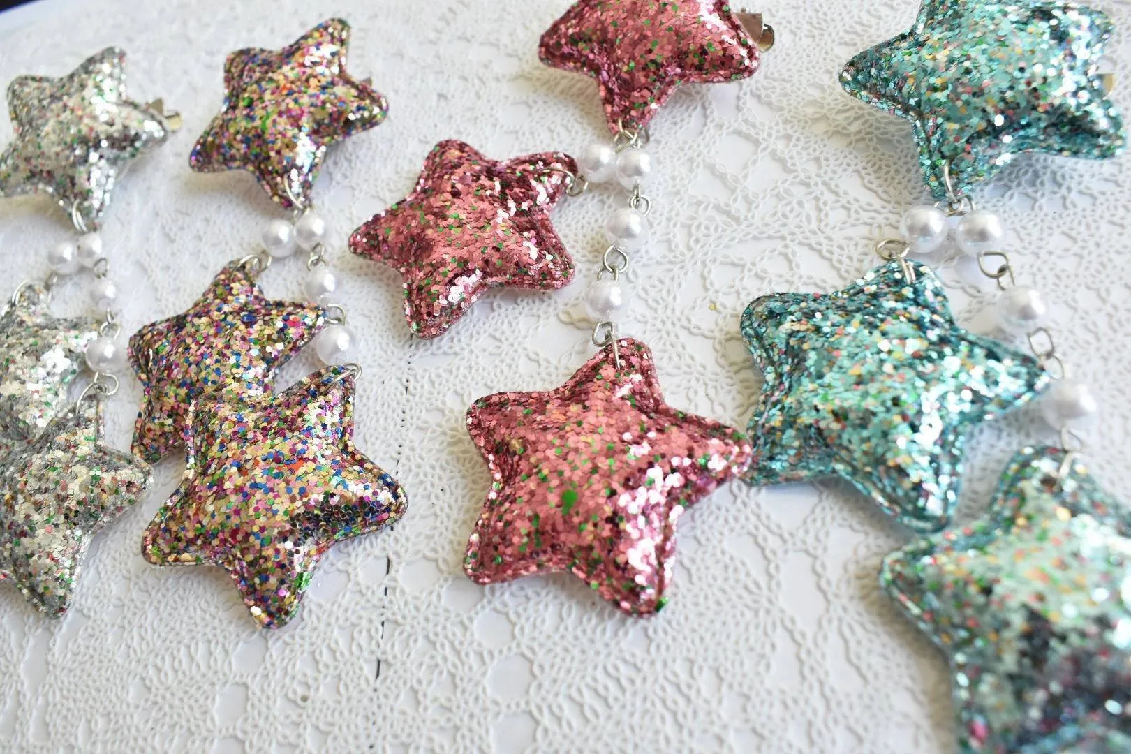 2-Way LG Glitter Star Clips (5 Colors)