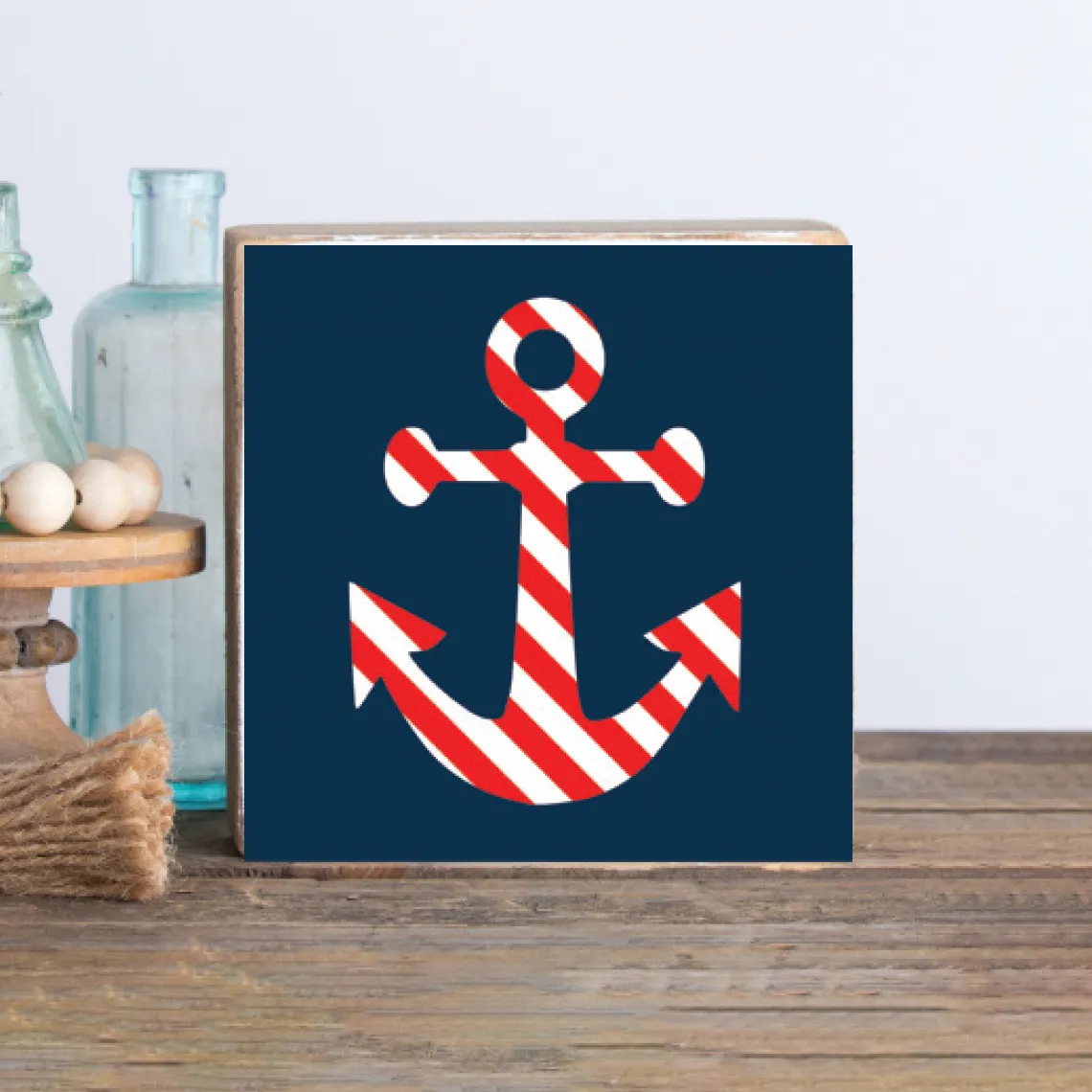 Anchor Stripes Decorative Wooden Block