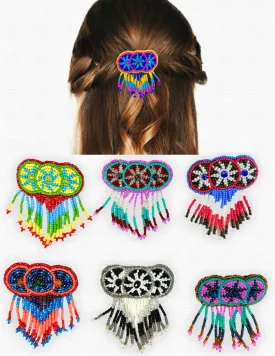 Beaded Three Circle Fringed Hair Barrettes