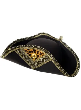 Black and Gold Pirate Tricorn Costume Hat with Leopard Print