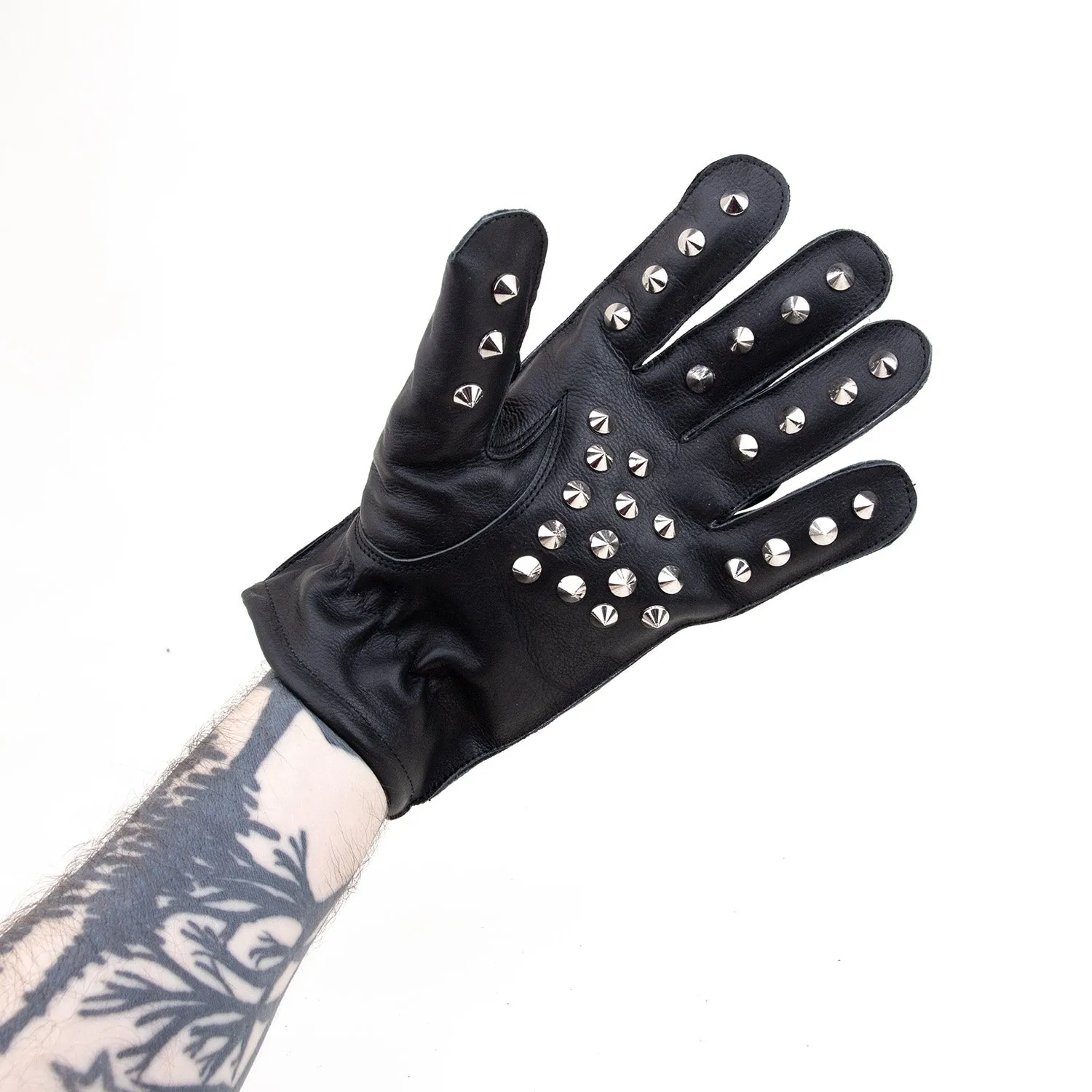 Black Leather Spiked Spanking Gloves