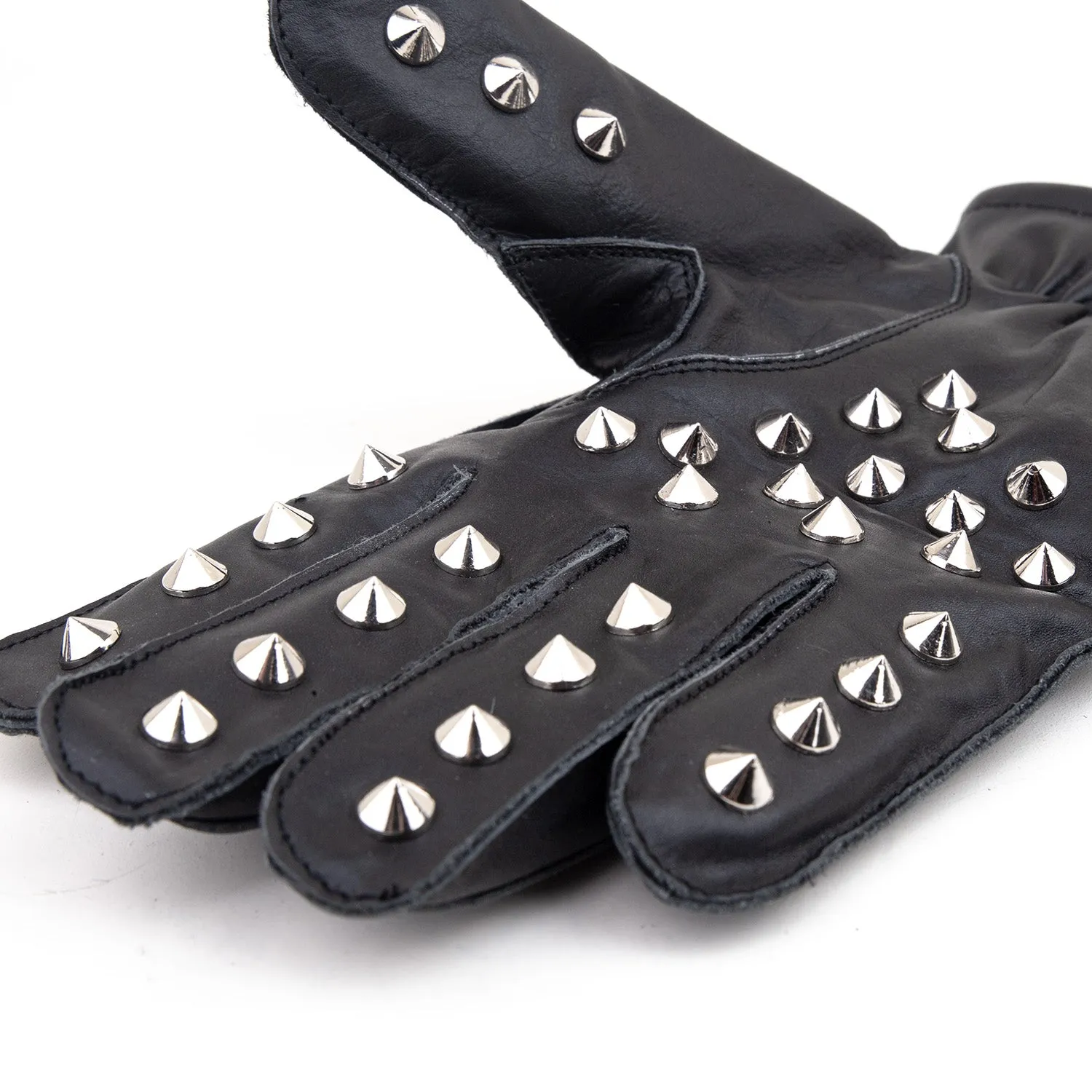 Black Leather Spiked Spanking Gloves