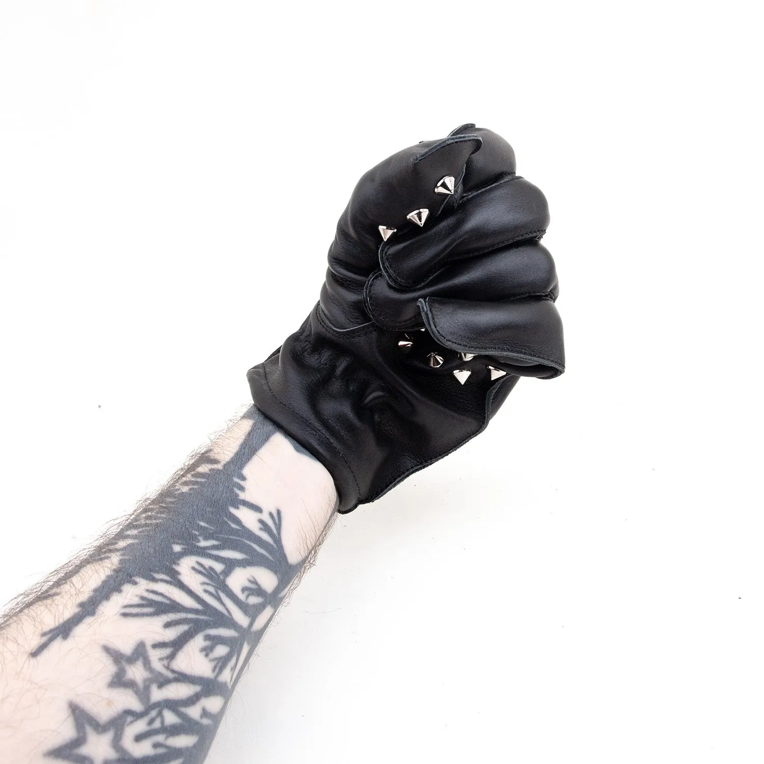 Black Leather Spiked Spanking Gloves