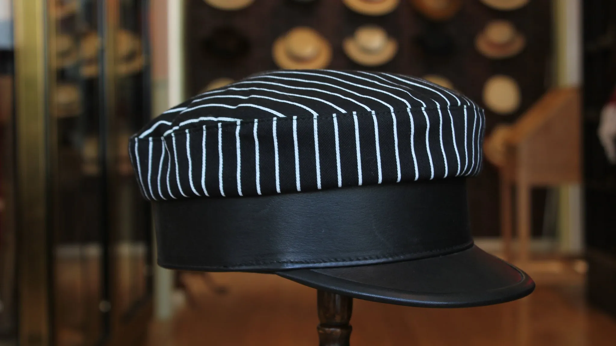 Captain Cap-Black and White Pinstripes