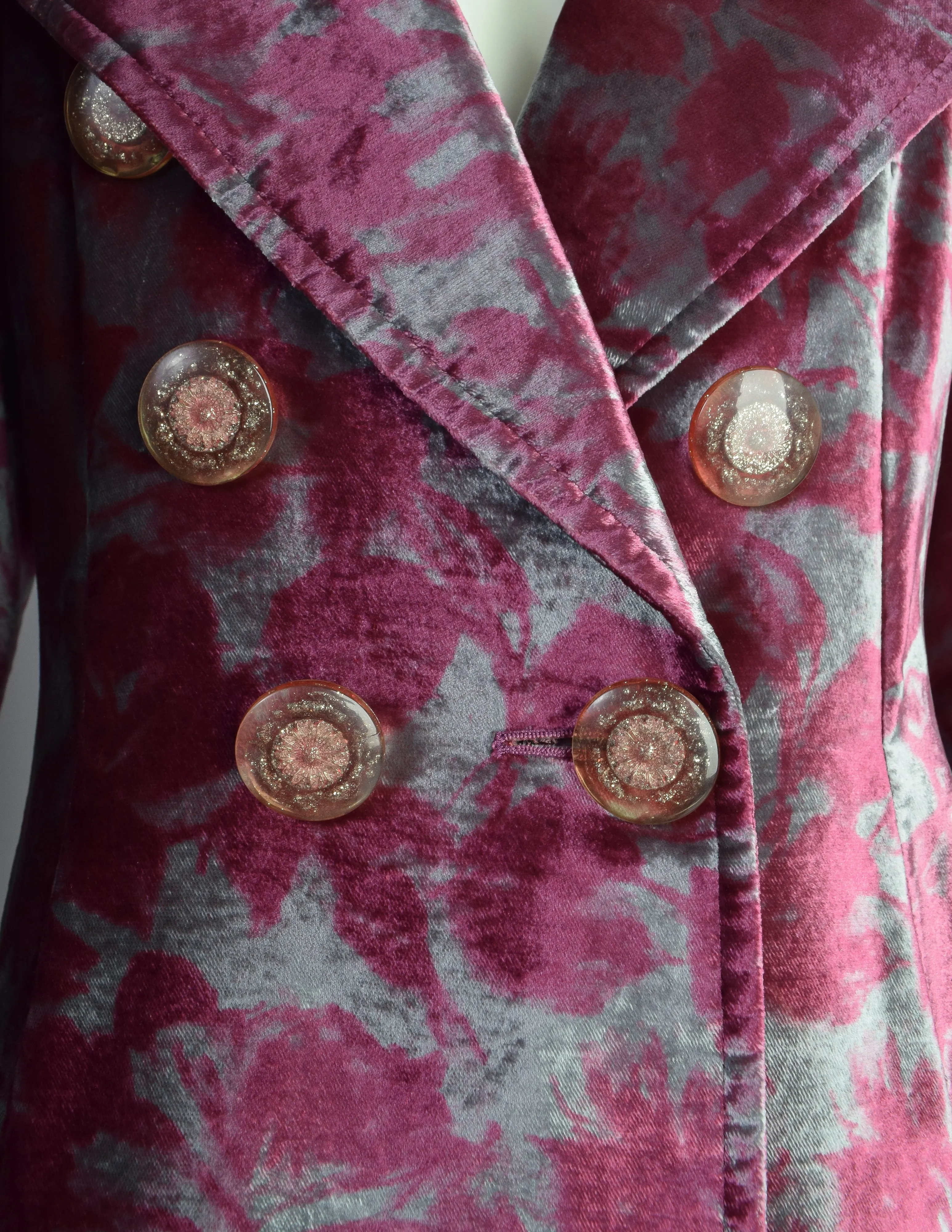 Christian Lacroix Vintage SS 1997 Pastel Floral Velvet Double Breasted Blazer Jacket