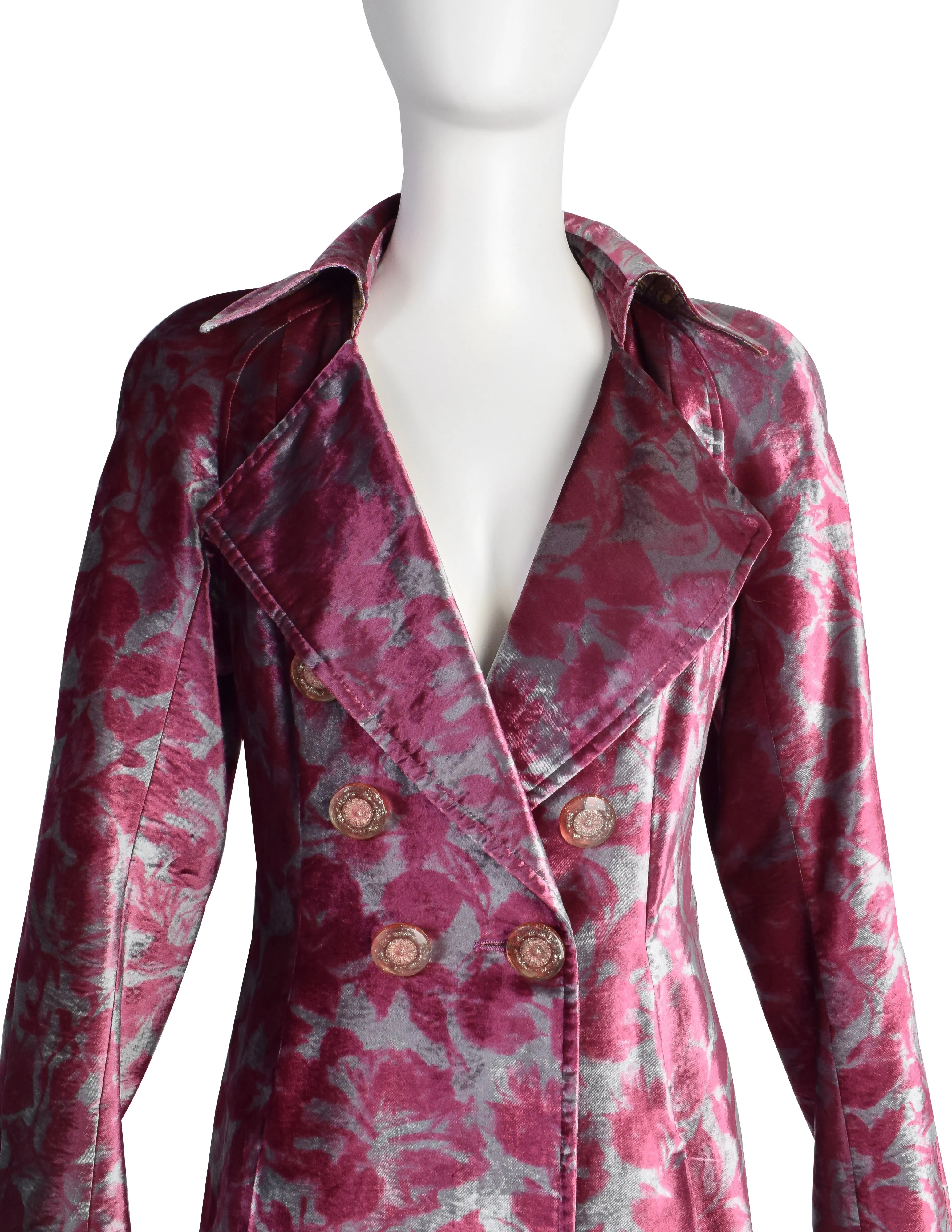 Christian Lacroix Vintage SS 1997 Pastel Floral Velvet Double Breasted Blazer Jacket