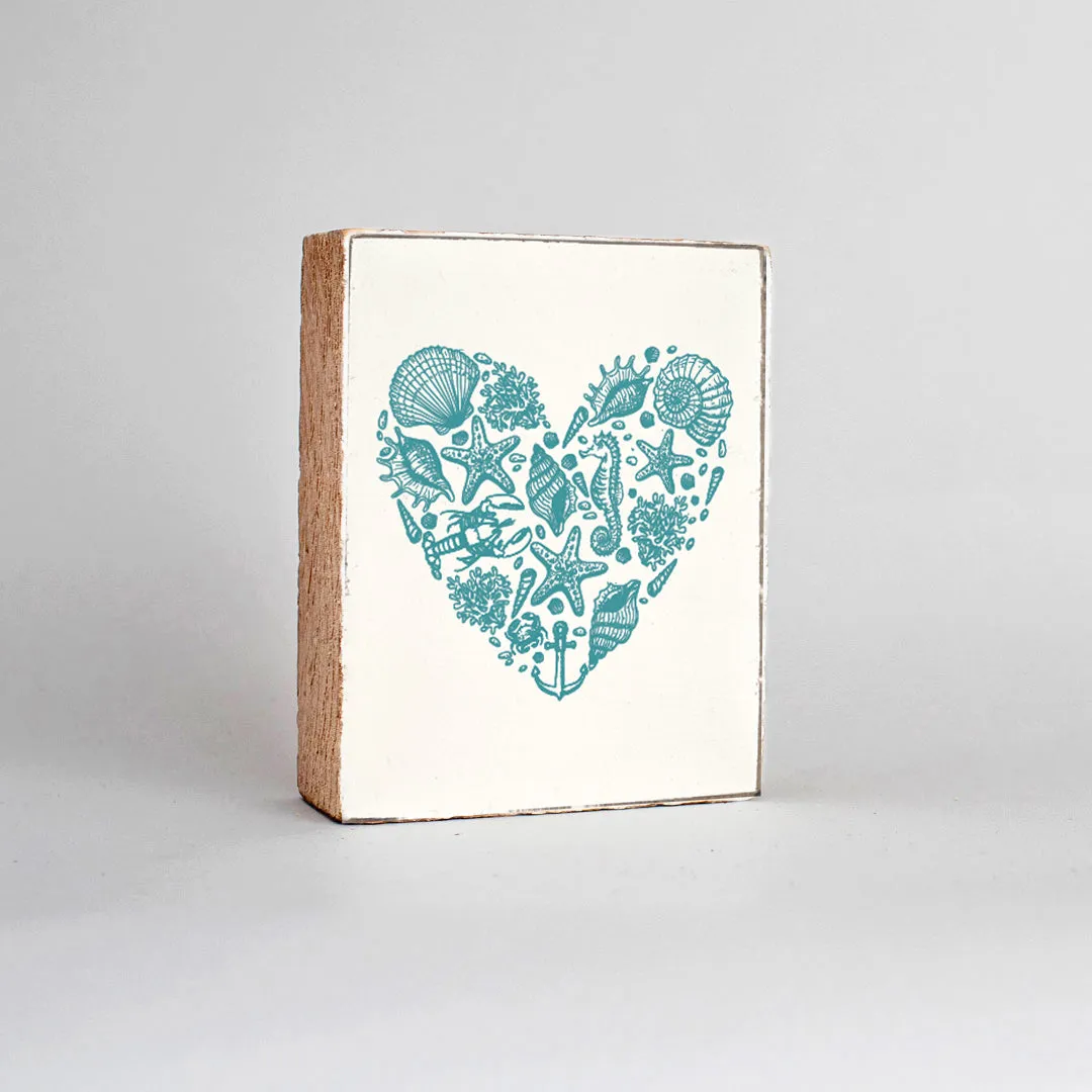 Coastal Heart Decorative Wooden Block