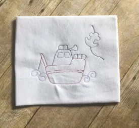 Colorwork Tug boat bean stitch Machine Embroidery Design 4x4