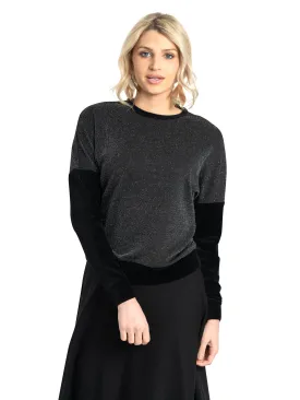 Dot Ribbed Velvet Sleeve Shimmer Top