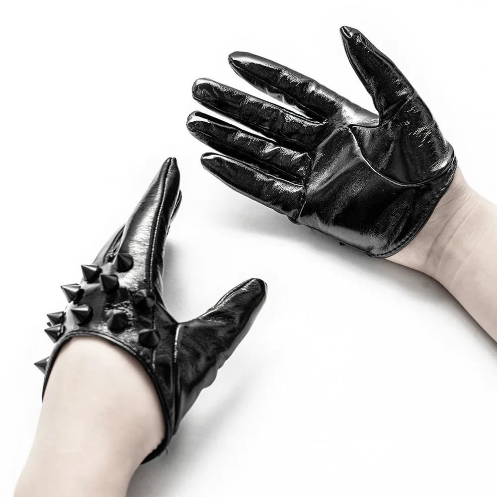 Elegant Chic Black Spiked Punk Half-Hand Gloves