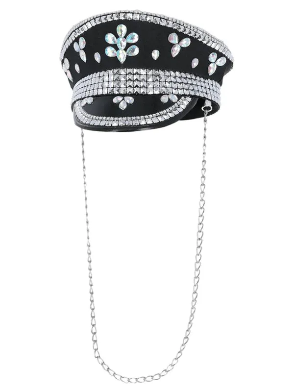 Fever Deluxe Black Sequin Studded Captains Hat