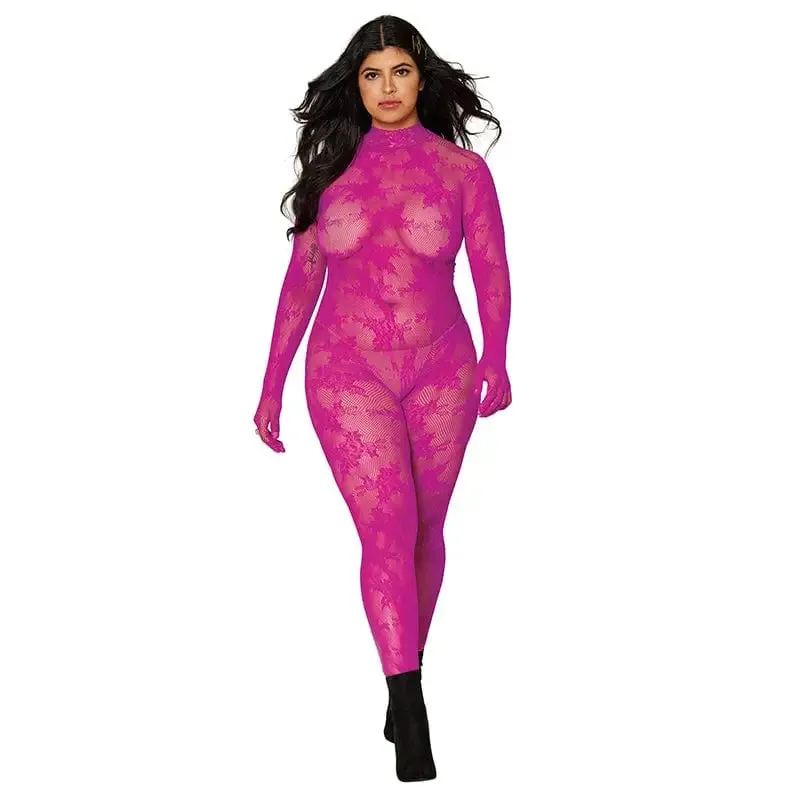 Floral Bodystocking with  Finger Gloves