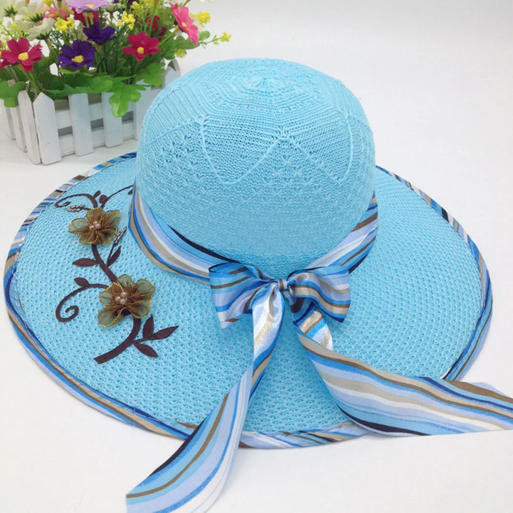 Foldable Wide Brim Floppy Girls Straw Sun Hat Beach Women Summer Hat