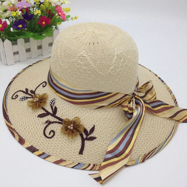 Foldable Wide Brim Floppy Girls Straw Sun Hat Beach Women Summer Hat