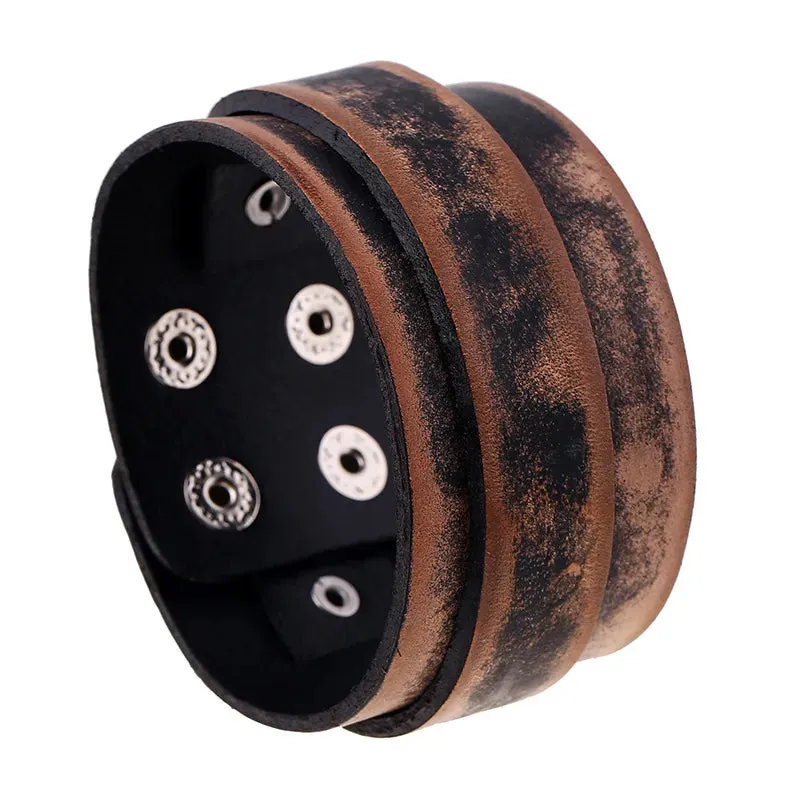 Funki Buys | Bracelets | Men's Leather 3 Tier Punk Wrist Band