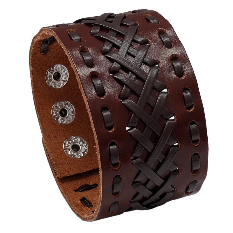 Funki Buys | Bracelets | Men's Leather 3 Tier Punk Wrist Band