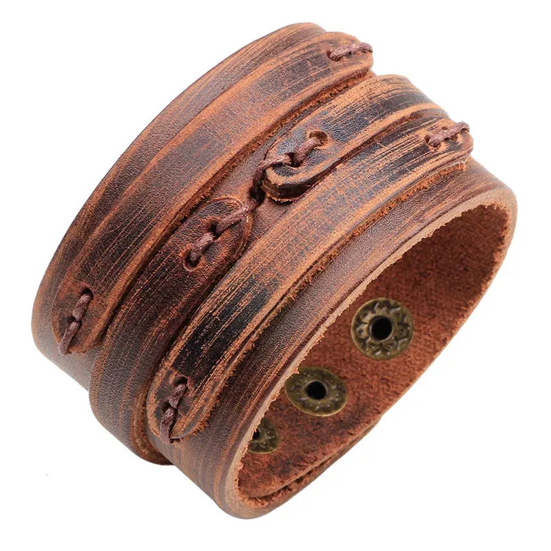 Funki Buys | Bracelets | Men's Leather 3 Tier Punk Wrist Band