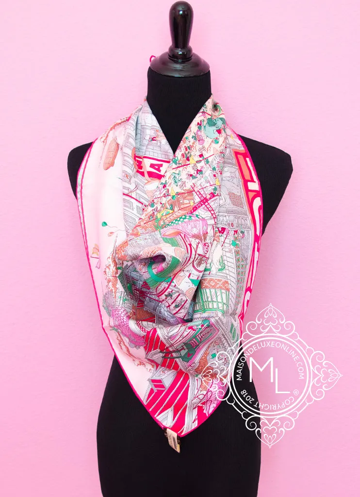 Hermes Pink Twill Silk 90 cm Le Grand Prix du Faubourg Scarf