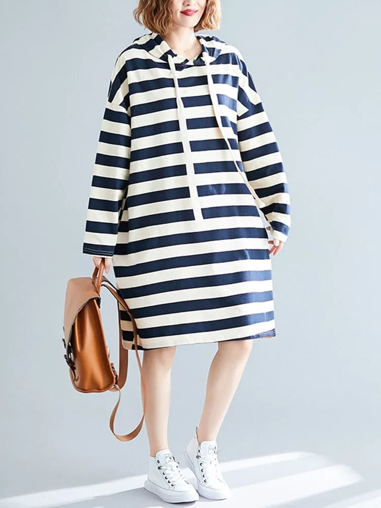 Long Sleeves Striped Midi Dress