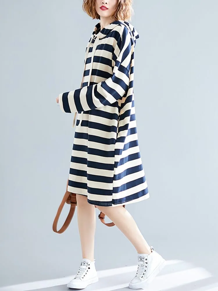 Long Sleeves Striped Midi Dress