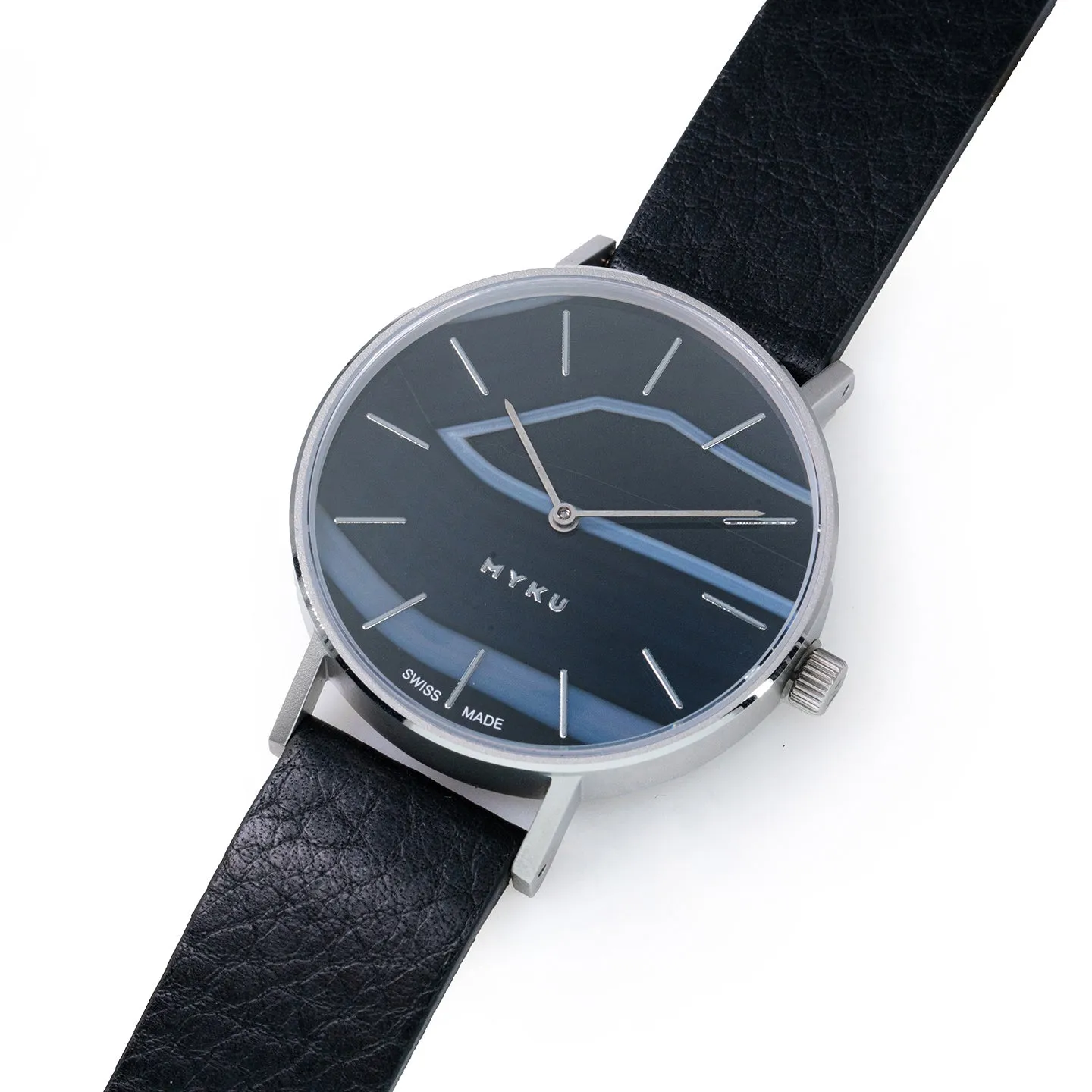 MYKU Black Onyx Stainless Steel 38mm Watch