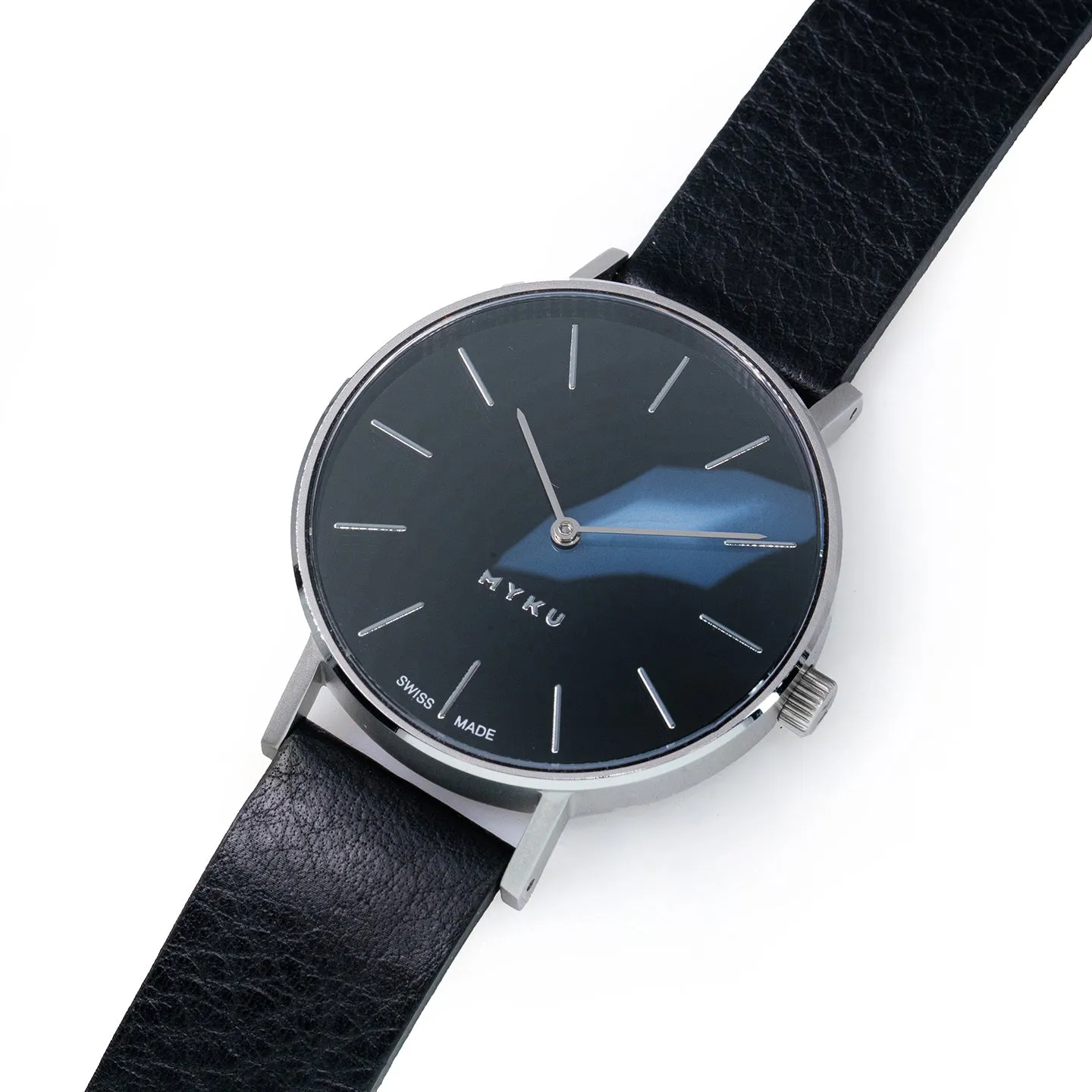 MYKU Black Onyx Stainless Steel 38mm Watch