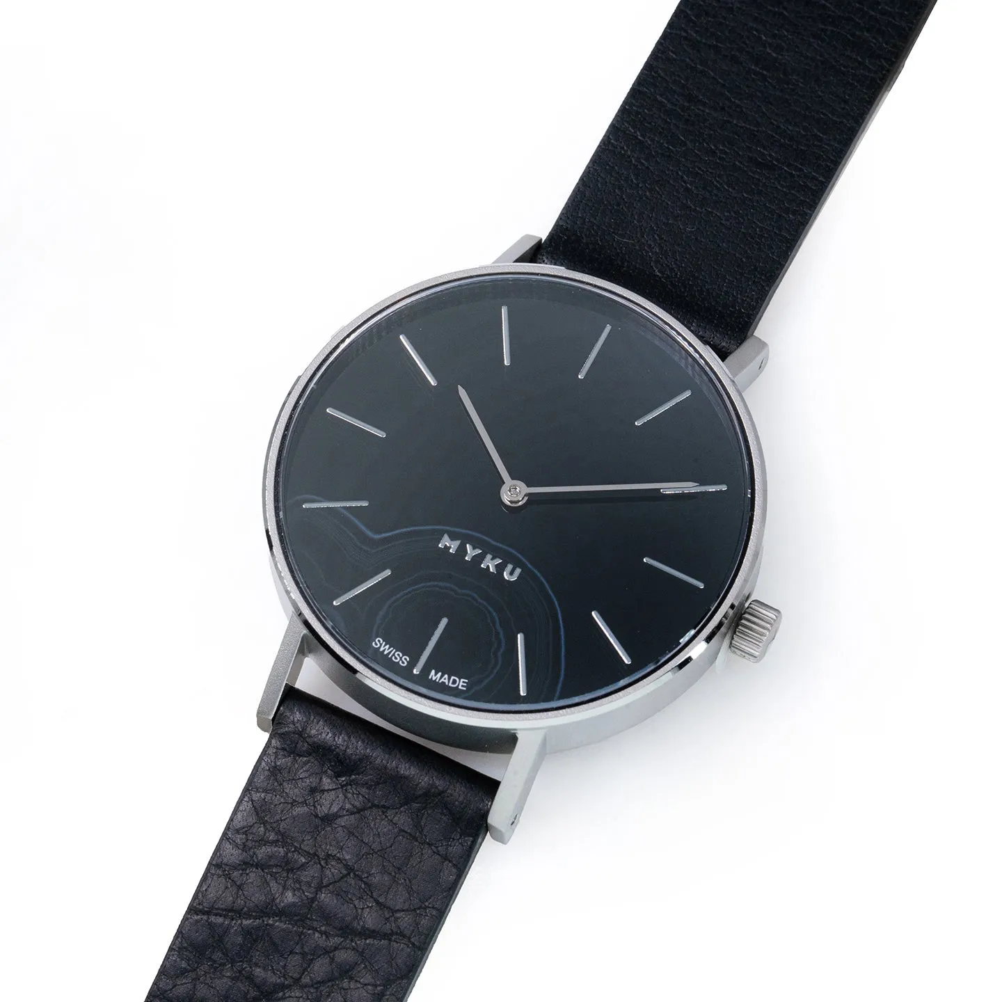 MYKU Black Onyx Stainless Steel 38mm Watch