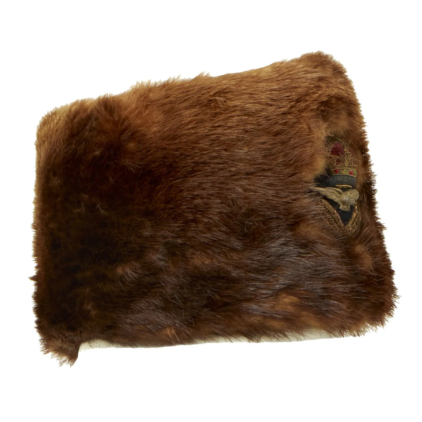 Original British WWII Royal Canadian Air Force Captain's Fur Cap with King's Crown Badge - RCAF