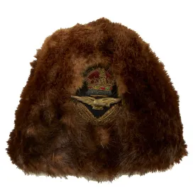 Original British WWII Royal Canadian Air Force Captain's Fur Cap with King's Crown Badge - RCAF