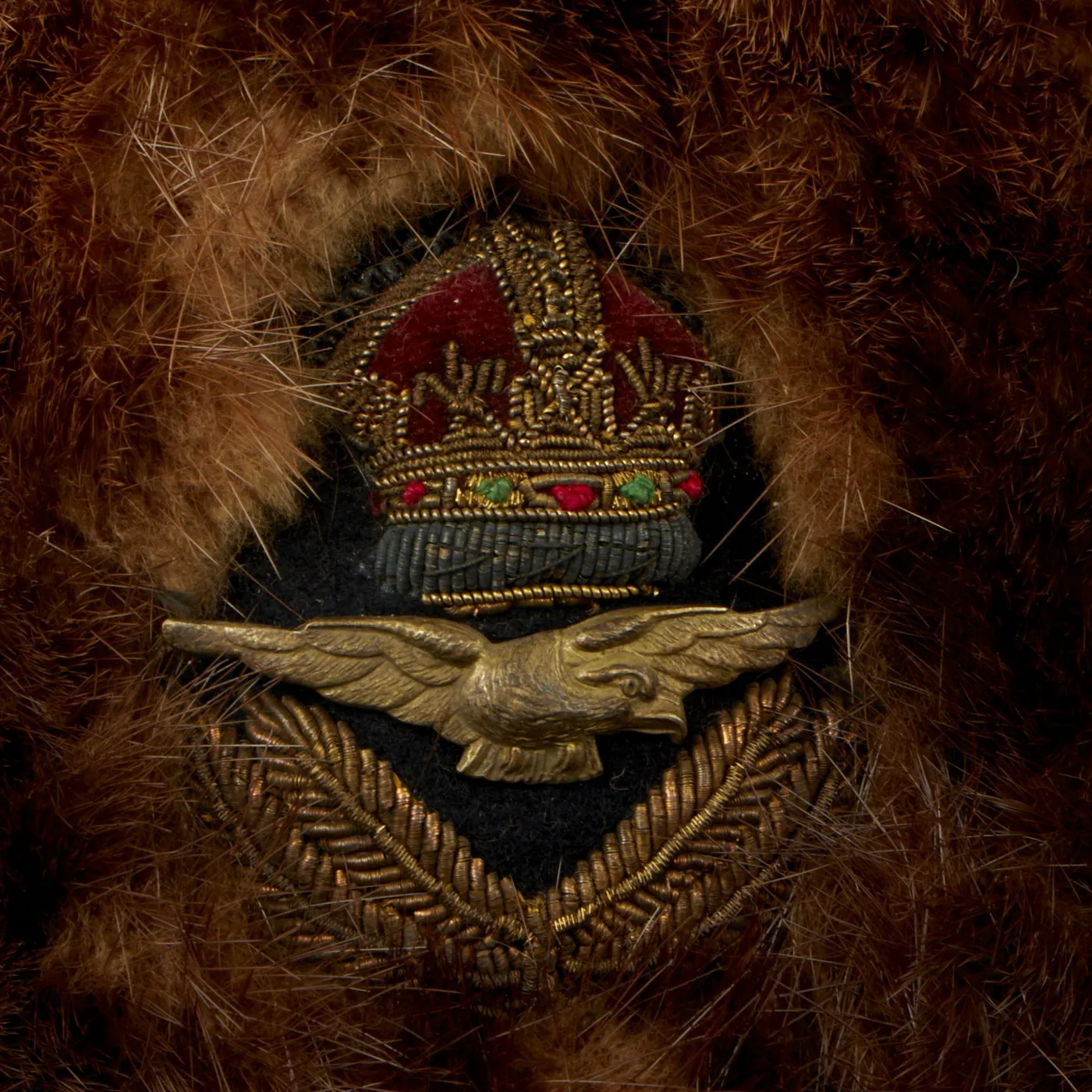 Original British WWII Royal Canadian Air Force Captain's Fur Cap with King's Crown Badge - RCAF