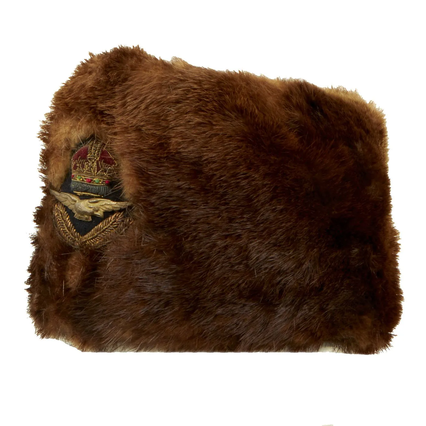 Original British WWII Royal Canadian Air Force Captain's Fur Cap with King's Crown Badge - RCAF