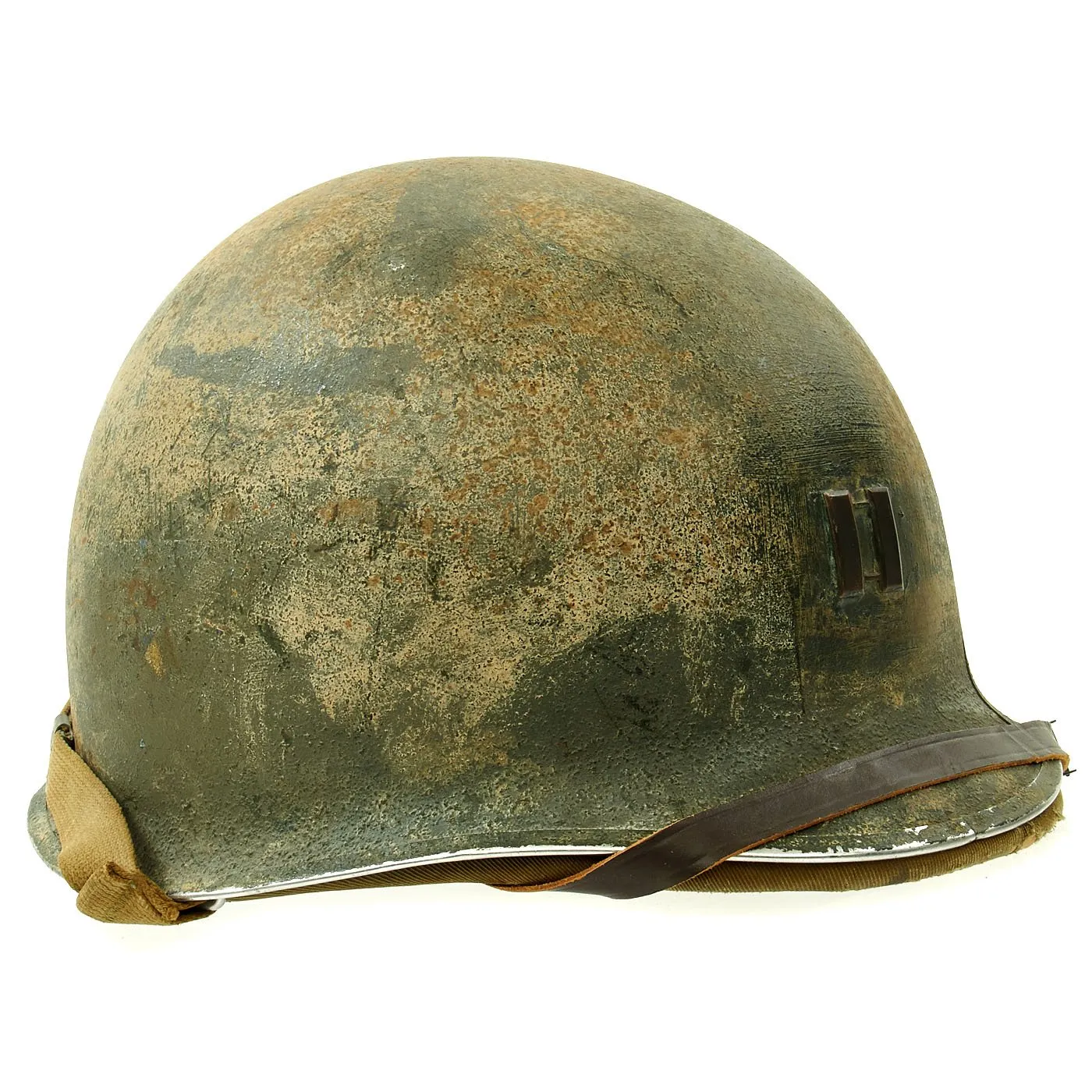 Original U.S. WWII Captain M1 McCord Fixed Bale Front Seam Helmet with Rare Hawley Liner