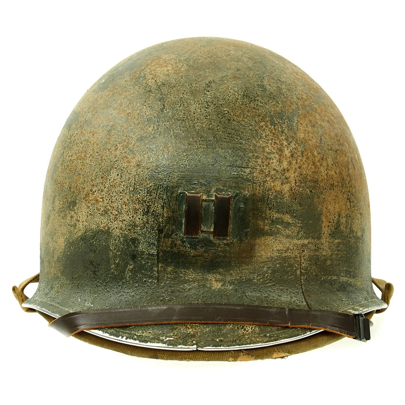 Original U.S. WWII Captain M1 McCord Fixed Bale Front Seam Helmet with Rare Hawley Liner