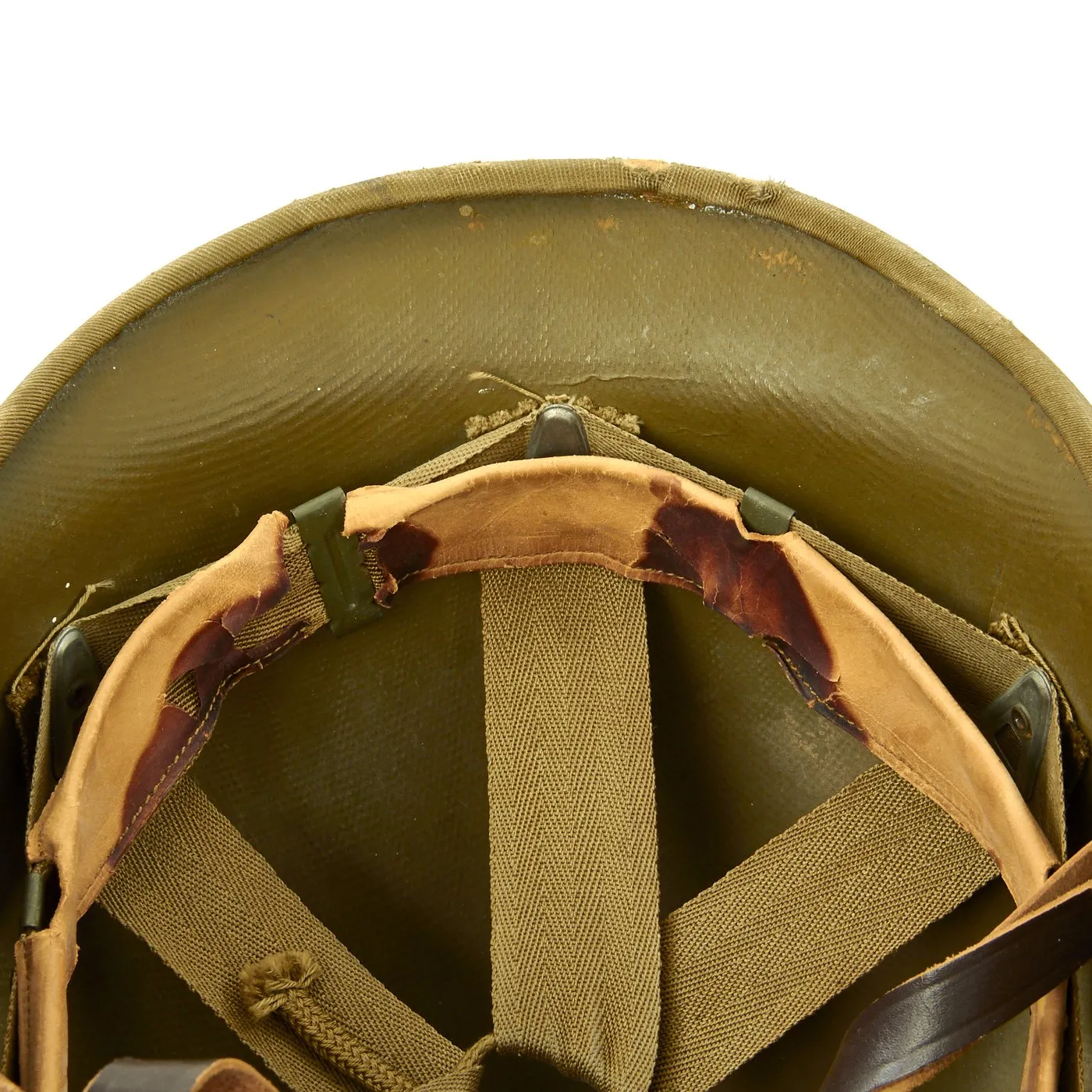 Original U.S. WWII Captain M1 McCord Fixed Bale Front Seam Helmet with Rare Hawley Liner