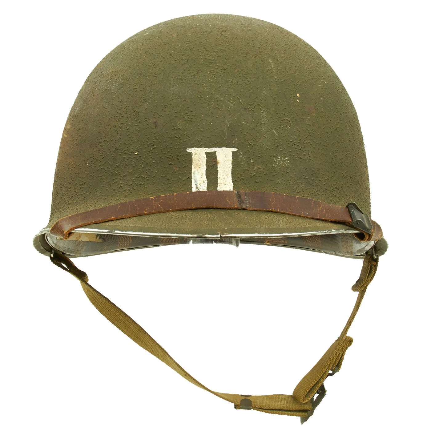 Original U.S. WWII Captain M1 McCord Fixed Bale Front Seam Helmet with Westinghouse Liner