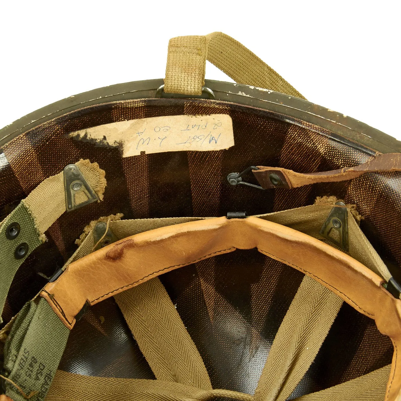 Original U.S. WWII Captain M1 McCord Fixed Bale Front Seam Helmet with Westinghouse Liner