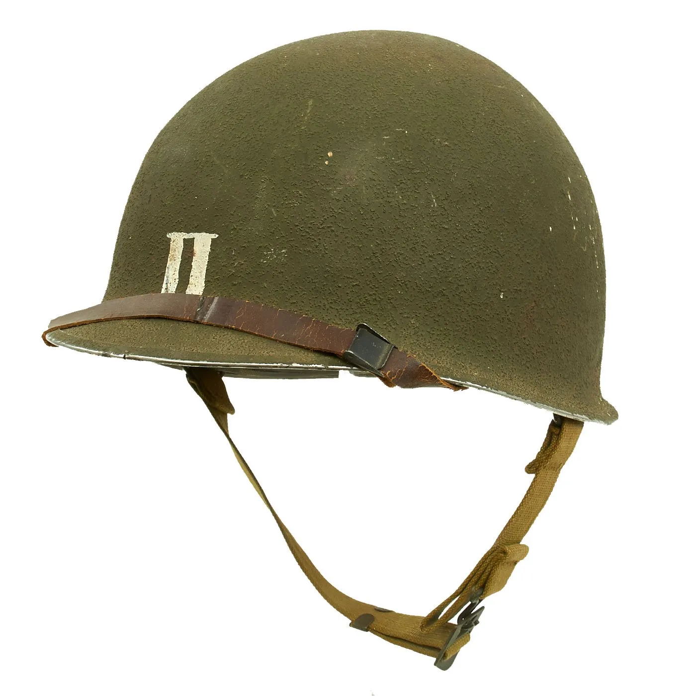 Original U.S. WWII Captain M1 McCord Fixed Bale Front Seam Helmet with Westinghouse Liner