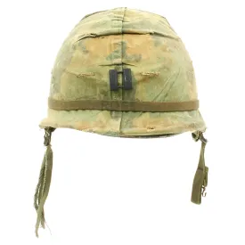 Original U.S. WWII Vietnam War M1 Captain's Helmet with Liner dated 1967 and USMC Camo Cover