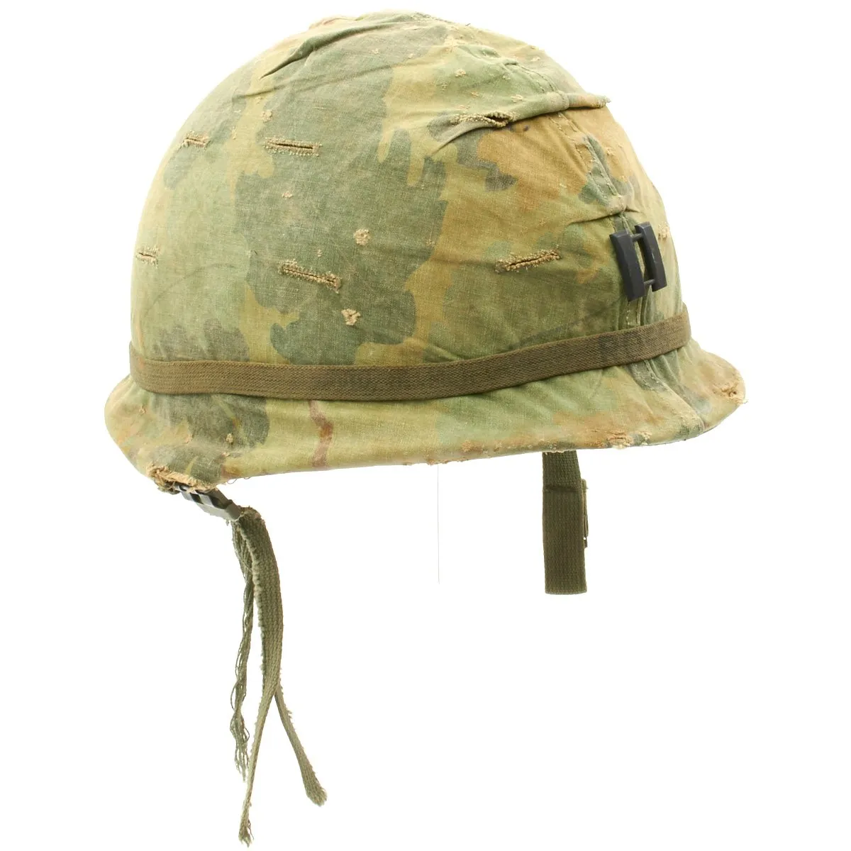 Original U.S. WWII Vietnam War M1 Captain's Helmet with Liner dated 1967 and USMC Camo Cover