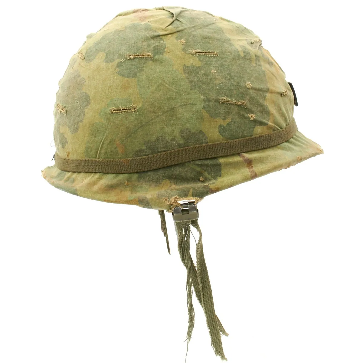 Original U.S. WWII Vietnam War M1 Captain's Helmet with Liner dated 1967 and USMC Camo Cover