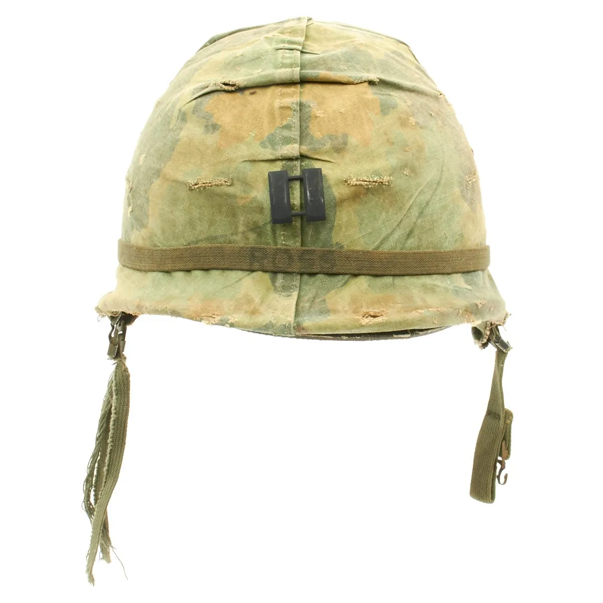 Original U.S. WWII Vietnam War M1 Captain's Helmet with Liner dated 1967 and USMC Camo Cover