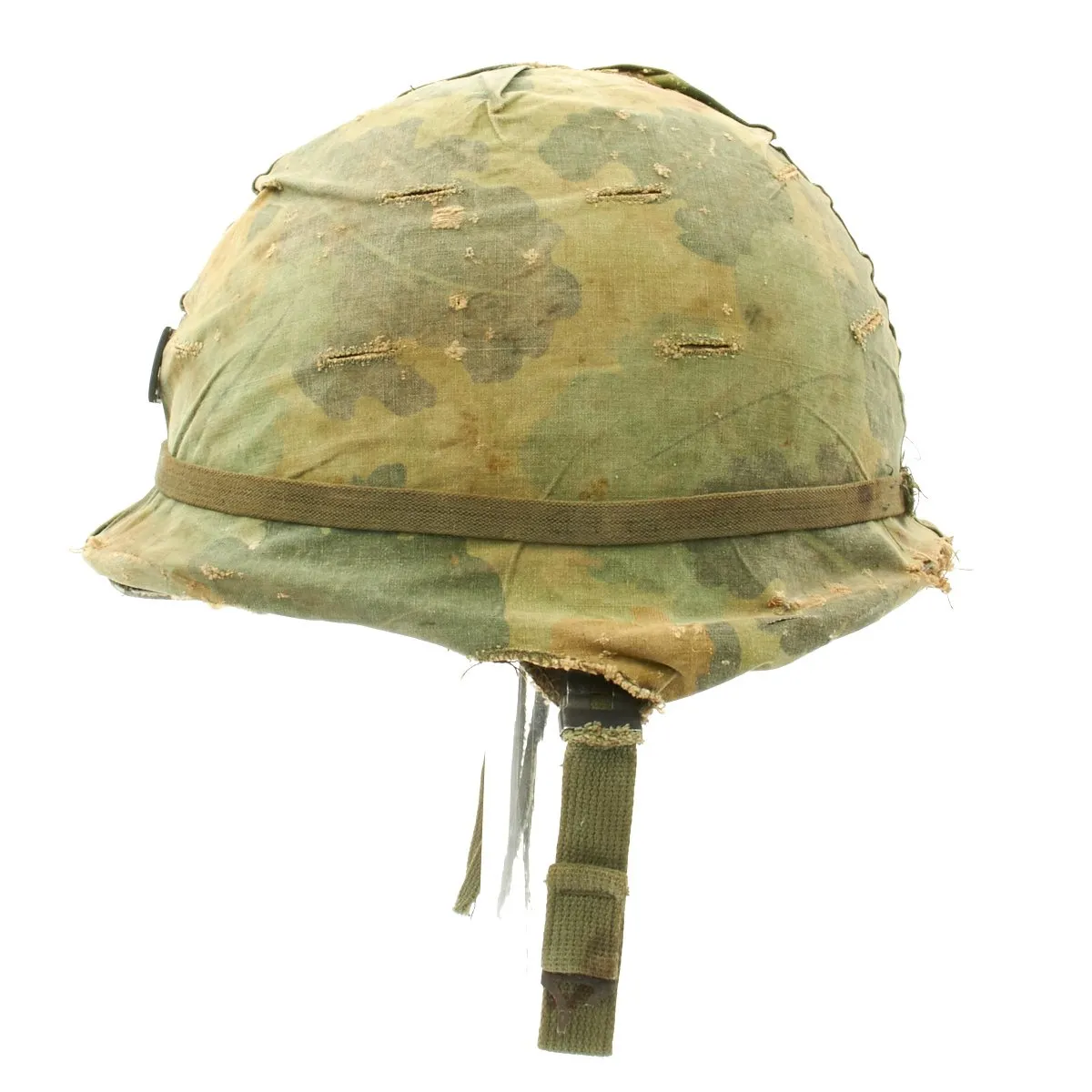 Original U.S. WWII Vietnam War M1 Captain's Helmet with Liner dated 1967 and USMC Camo Cover