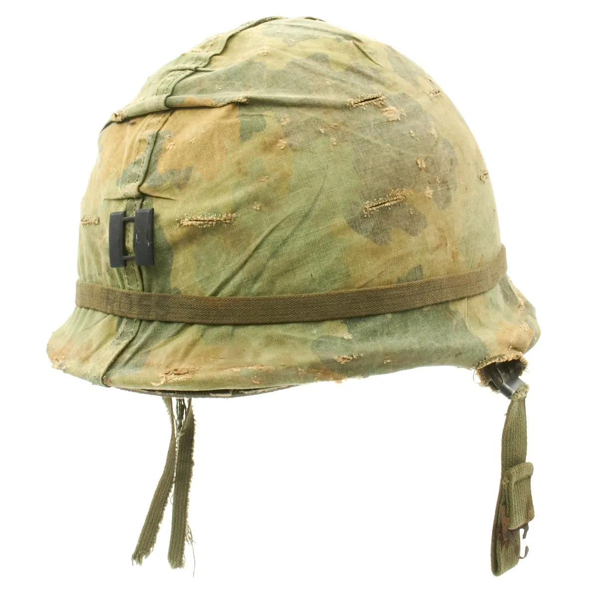 Original U.S. WWII Vietnam War M1 Captain's Helmet with Liner dated 1967 and USMC Camo Cover