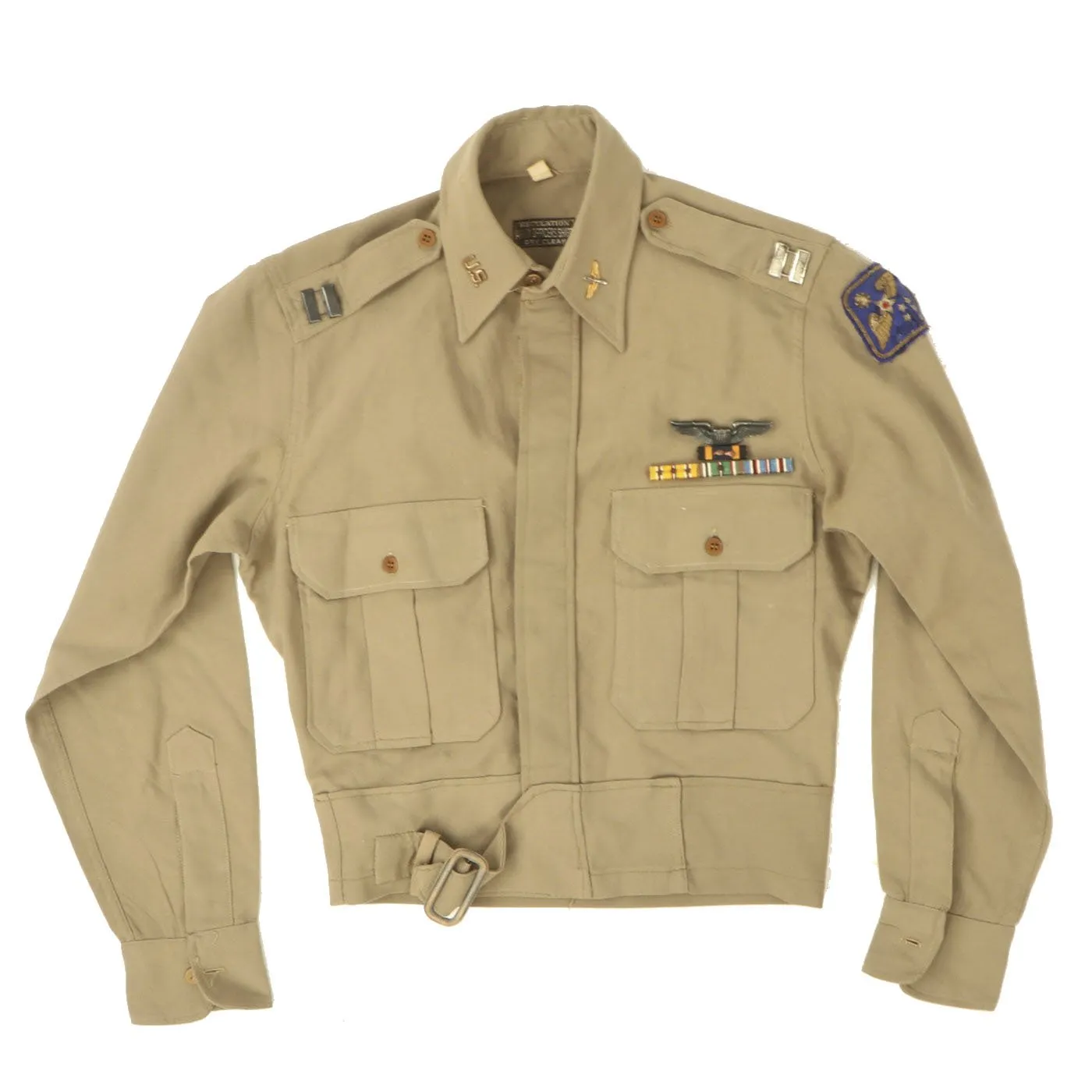 Original U.S. WWII WWII Far East Command Patch Army Air Force Captain's Customized Khaki Wool Shirt