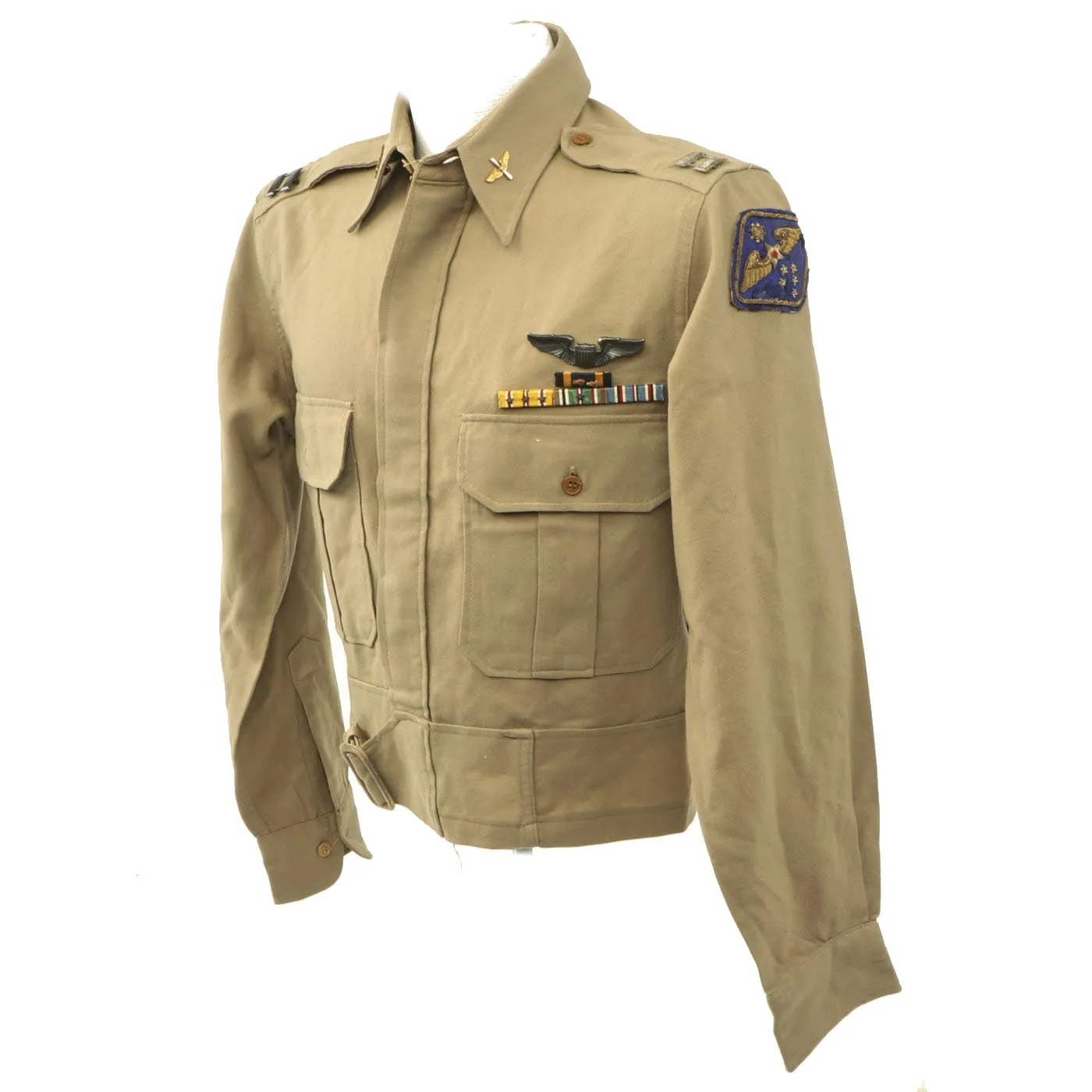 Original U.S. WWII WWII Far East Command Patch Army Air Force Captain's Customized Khaki Wool Shirt