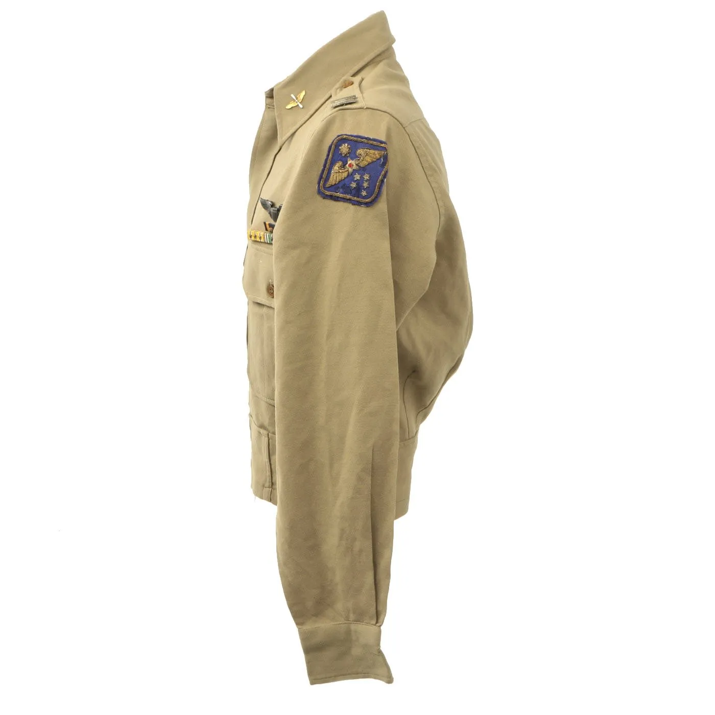 Original U.S. WWII WWII Far East Command Patch Army Air Force Captain's Customized Khaki Wool Shirt