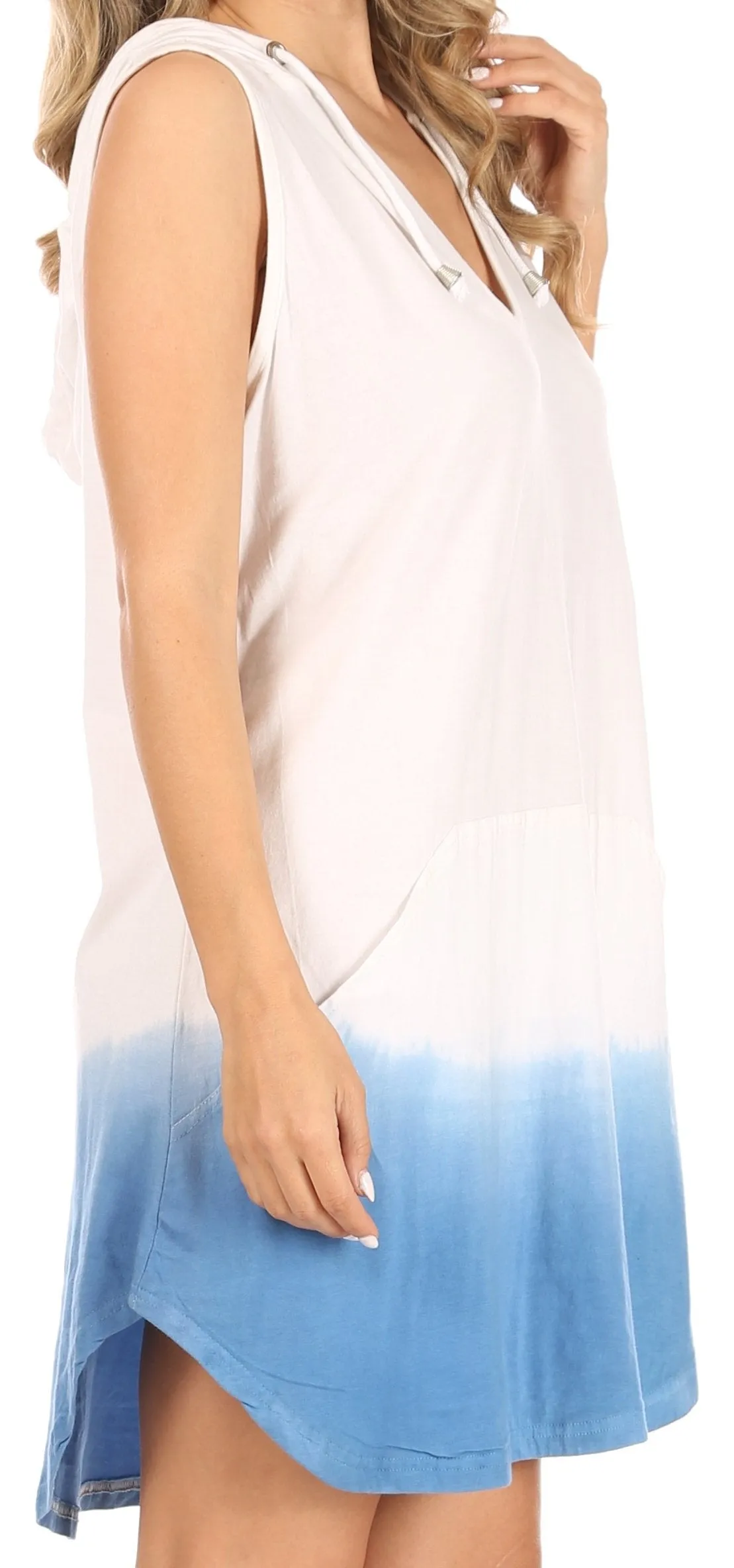 Sakkas Andrea Women's Casual Summer Cover-up Sleeveless Hoodie Dress Knit Tie-dye