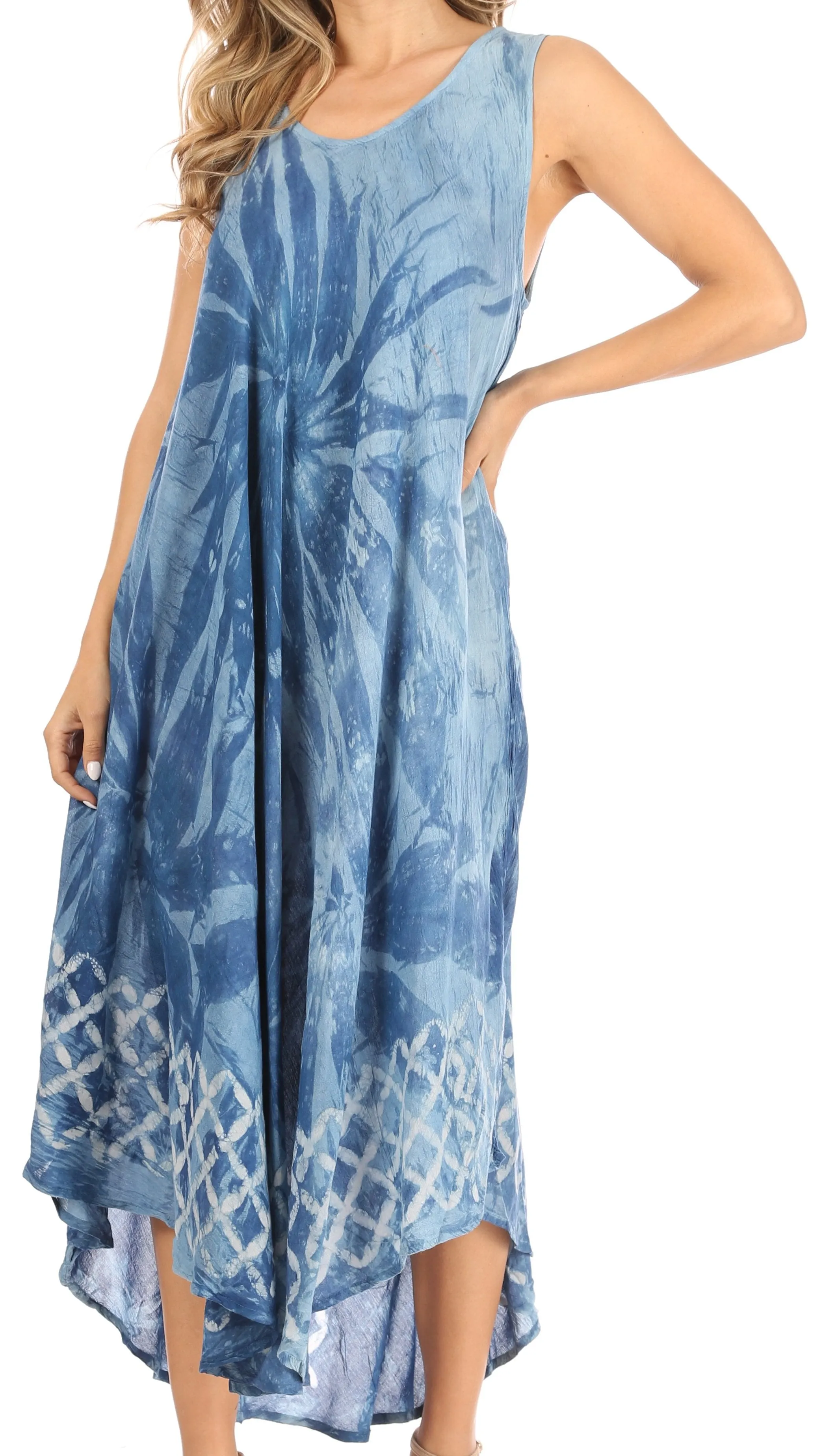 Sakkas Arema Women's Casual Summer Sleeveless Caftan Maxi Tent Dress Batik Loose