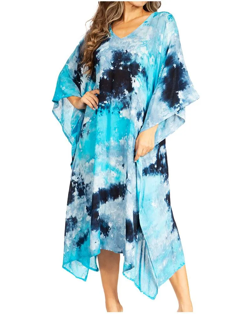 Sakkas Clementine Second Women's Tie Dye Caftan Dress/Cover Up Beach Kaftan Boho