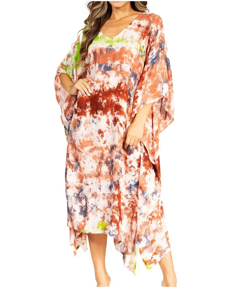 Sakkas Clementine Second Women's Tie Dye Caftan Dress/Cover Up Beach Kaftan Boho